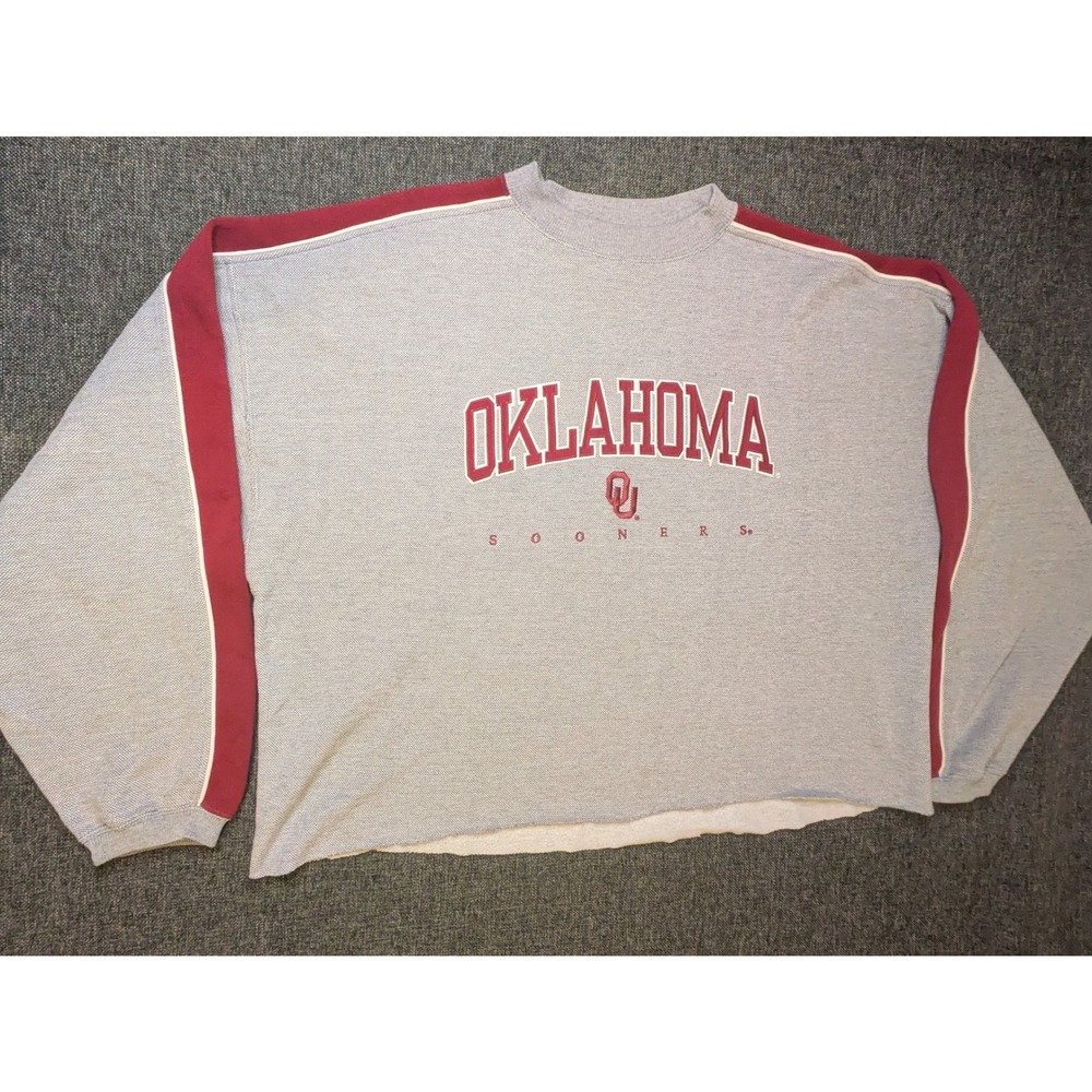 Vintage Oklahoma University Sooners Cropped Sweatshirt Mens 2XL Gray Crimson